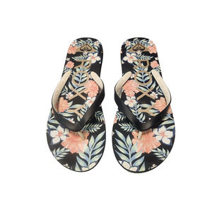 ROXY Bermuda Floral Print Black White Flip Flops Sandals Women's Size 9